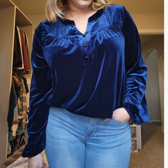 Classic Velvet Button Long Sleeve Top - Picture 1 of 5